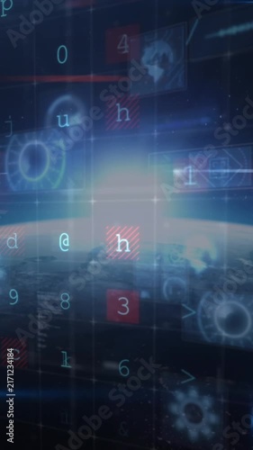 Animation of cyber attack warning over scopes scanning and data processing