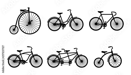 Fotografie Vintage Bicycle Collection, Retro Transport Icons, Classic Cycling Vector Set, H