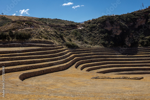 Circular Inca agricultural terraces of Moray in the Sacred Valley, Cusco, Peru.