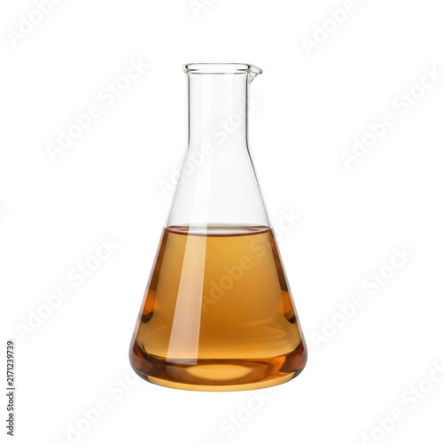 Fotografía Erlenmeyer flask with amber liquid
