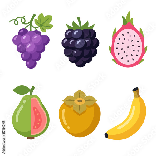 Assorted Fresh Fruit Collection: Grapes, Blackberry, Dragon Fruit, Guava, Persimmon, Banana