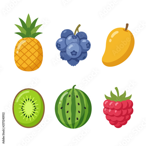 Assorted Fresh Fruit Collection: Pineapple, Blueberry, Mango, Kiwi, Watermelon, Raspberry