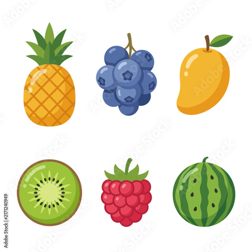 Assorted Fresh Fruit Collection, Tropical and Berry Icons
