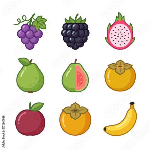 Assorted Fresh Fruit Icons Collection - Healthy Food Graphics