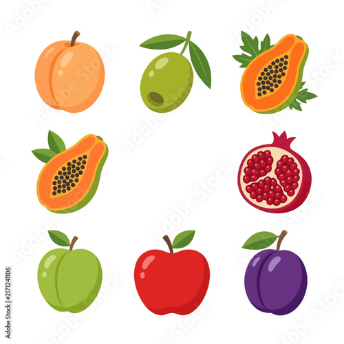 Assorted Fresh Fruits and Olives Collection Flat Icons