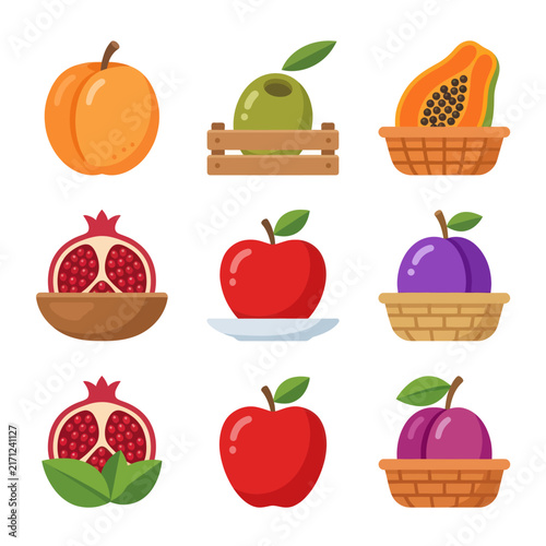 Assorted Fresh Fruits and Vegetables Flat Design Icons