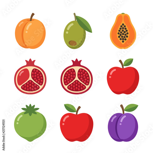 Assorted Fresh Fruits and Vegetables Icons - Healthy Diet Collection
