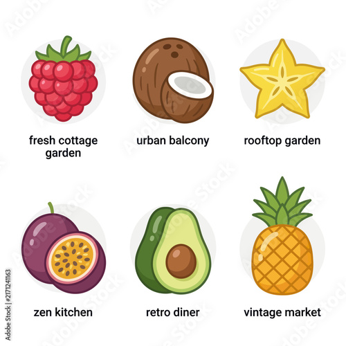 Assorted Fresh Fruits and Vegetables Icons - Healthy Food Collection