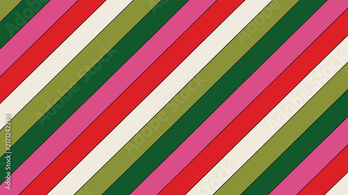 Foto Diagonal stripe pattern with repeating bands of red, pink, dark green, olive, an