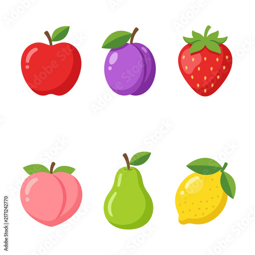 Assorted Fresh Fruits Collection: Apple, Plum, Strawberry, Peach, Pear, Lemon