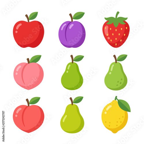 Assorted Fresh Fruits Collection: Apple, Plum, Strawberry, Peach, Pear, Lemon