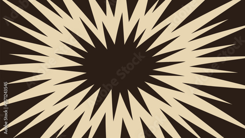 Dark Brown and Cream Layered Radial Burst Abstract Pattern with Sharp Organic Rays, Bold Optical Contrast and Sophisticated Vintage Retro 70s Graphic Composition