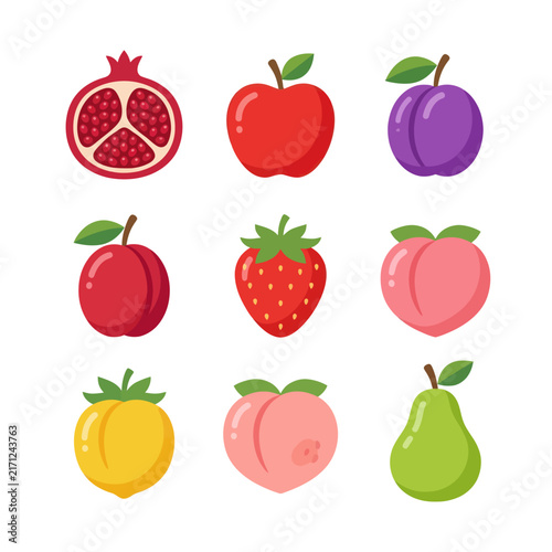 Assorted Fresh Fruits Collection Vector Icons, Healthy Food Variety