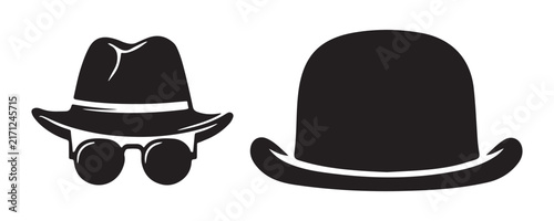 Foto Detective fedora hat and classic bowler hat silhouettes for vintage apparel and retro style design