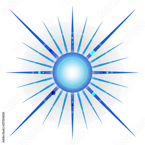 Radiant blue starburst with glowing center during abstract celebration on transparent background