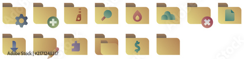 Obraz na płótnie Folders Icons: folder, file, directory, storage, data, archive, documents, type, new, files, document. Vector icon collection.
