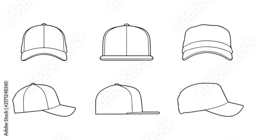 Konstfotografi Baseball cap outline collection featuring various headwear styles for sportswear and casual branding