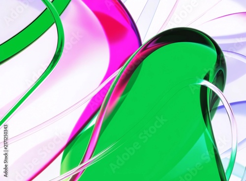 Abstract fluid background featuring vibrant green and pink glossy glass waves