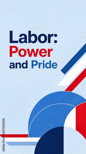 Labor power and pride colorful text design with hammer and flag
