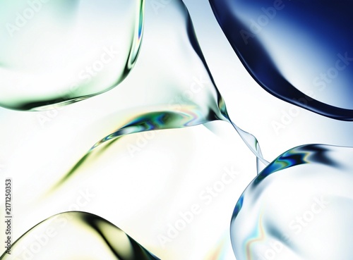 Clean minimalist abstract background with translucent green and white glossy glass waves