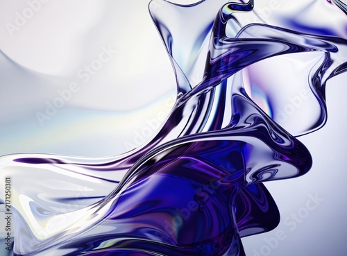 Abstract fluid background with dynamic blue and white glossy glass waves