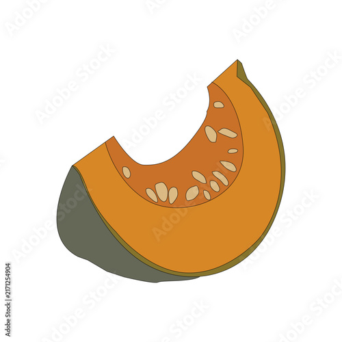 Pumpkin Slice Illustration, Bright Autumn Harvest Cut, Seasonal Fall Food Graphic, Halloween Vegetable Design.