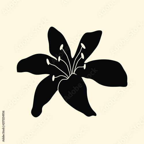 Six‑Petal Floral Silhouette, Bold Black Bloom Icon, Minimal Botanical Design.