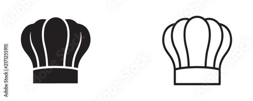 Chef hat vector illustration set featuring solid black silhouette and clean line art outline icon.