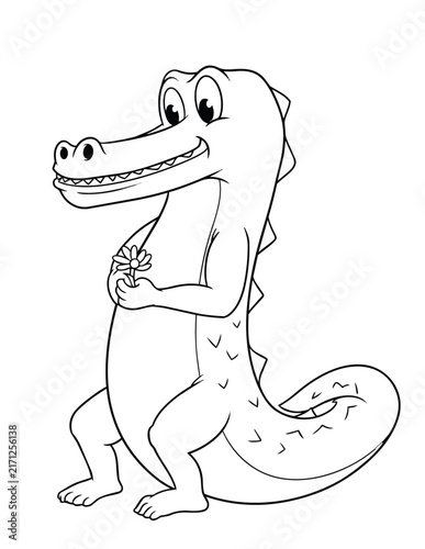 Cute and friendly Crocodile holding a flower