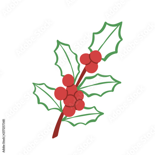 Hand-drawn line art vector illustration of a Christmas holly branch. Outline clip art for seasonal sticker, winter cards, or holiday branding. Minimalist botanical drawing.