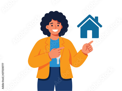 Happy Woman Holding House Key Illustration
