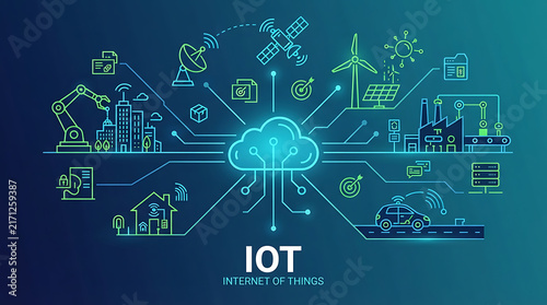 Neon Smart Technology Infographic Connecting Global Data Systems for