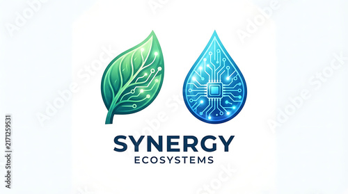 Tech Synergy Icon Set Featuring Smart Leaf And Digital Water Drop