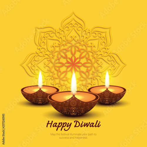 Lit Diyas and Mandala for Diwali Celebration Illustration