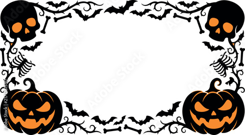 Spooky Halloween Skull & Bones Corner Border – Black and White Silhouette Frame