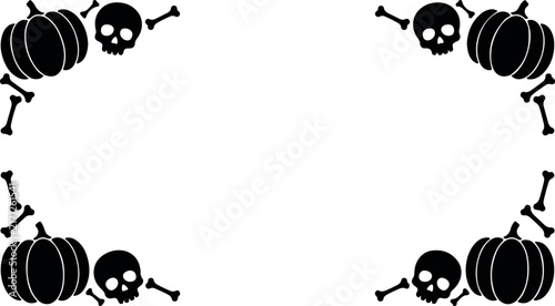 Spooky Halloween Skull & Bones Corner Border – Black and White Silhouette Frame