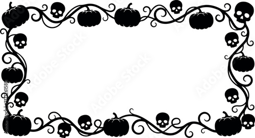 Spooky Halloween Skull & Bones Corner Border – Black and White Silhouette Frame