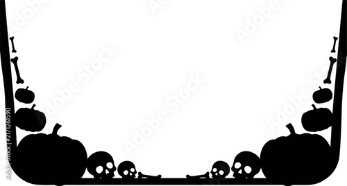 Spooky Halloween Skull & Bones Corner Border – Black and White Silhouette Frame