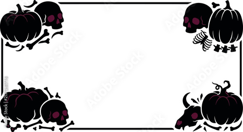 Spooky Halloween Skull & Bones Corner Border – Black and White Silhouette Frame