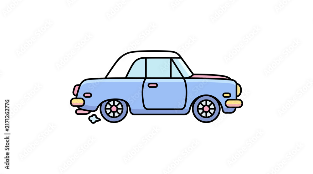 Fototapeta premium Small blue classic vintage sedan car icon.