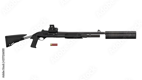 Quadro su tela 3d rendering benelli tactical with silencer and ammunition