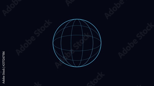 Rotating digital globe wireframe animation on dark 4k background, earth technology