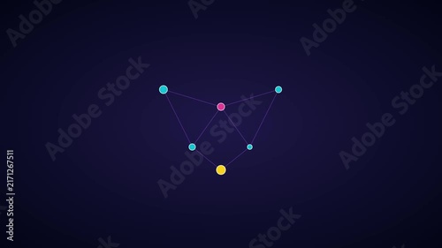 Abstract digital network connection with glowing nodes and lines on dark animation 4k background technology