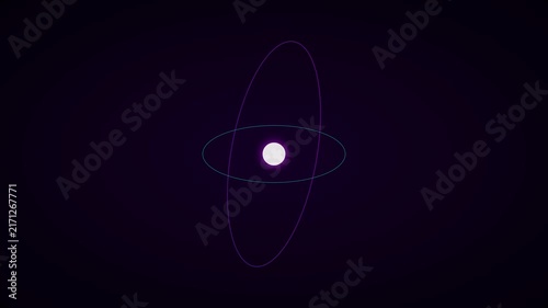 Abstract atom model rotating with glowing orbital rings for science and technology animation 4k background