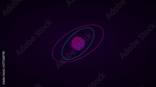Abstract neon orbiting rings and glowing sphere motion animation 4k background