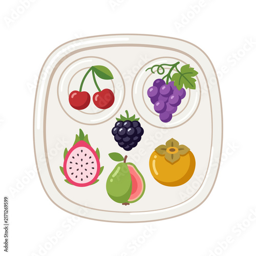 Assortment of Fresh Fruits on a White Plate - Healthy Eating & Diet Concept