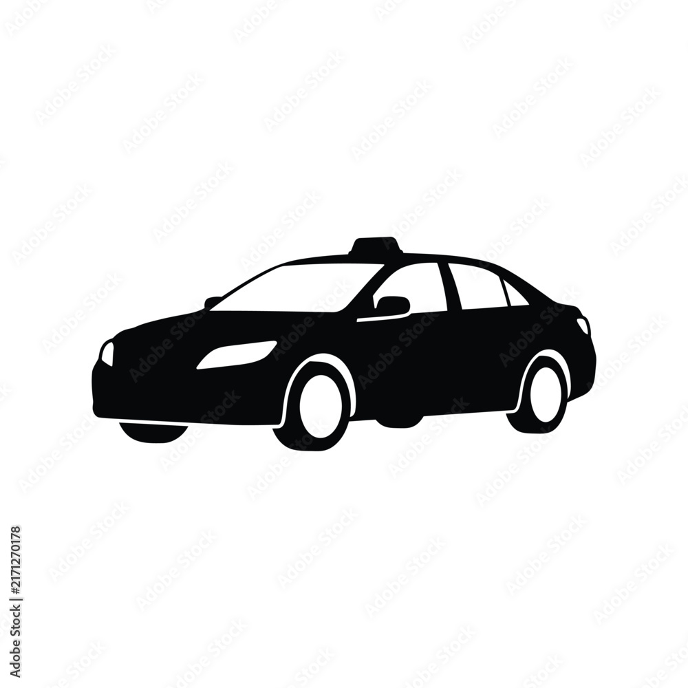 Naklejka premium Black taxi cab silhouette icon, isolated vector illustration of a city car vehicle.