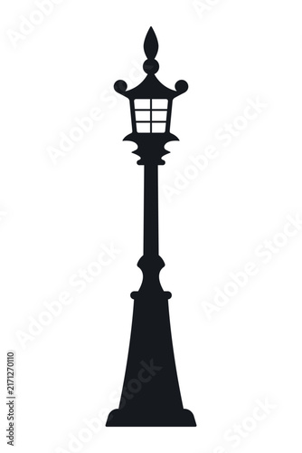 Lamppost icon. Street light. Black silhouette. Vertical front view. Vector simple flat graphic illustration. Isolated object on a white background.