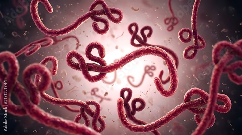 Ebola virus particles microscopic view medical 3D illustration for health and research