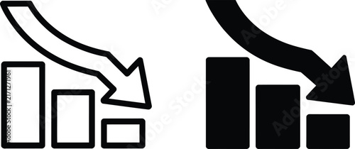 Photography Declining business graph icons, downward arrow chart, financial loss vector Edit